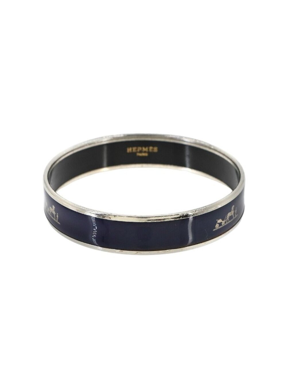 Hermes Enamel PM Bangle Bracelet Navy Silver Email
